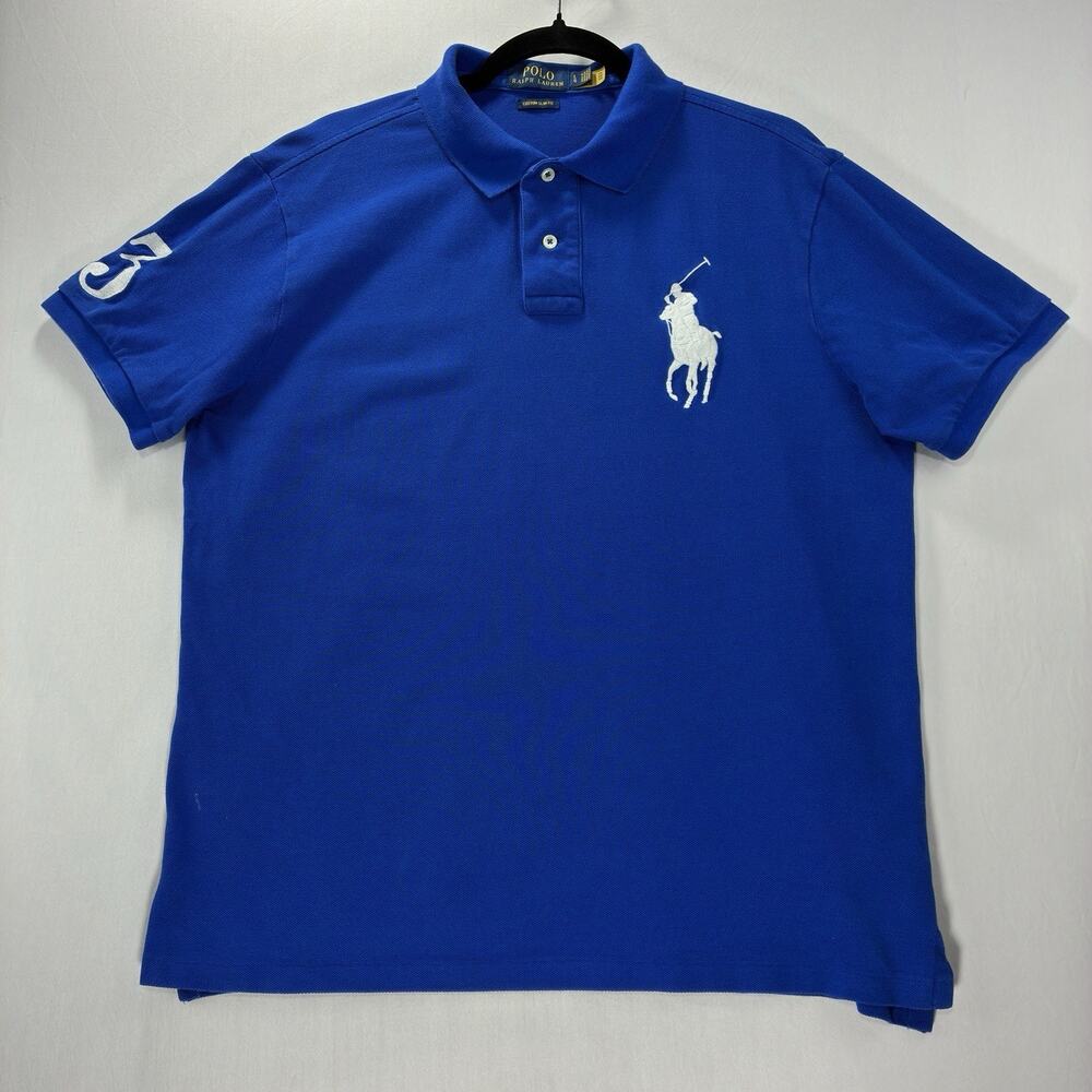 Polo Ralph Lauren Men’s L Blue Big Pony #3 Polo Shirt Custom Slim Fit